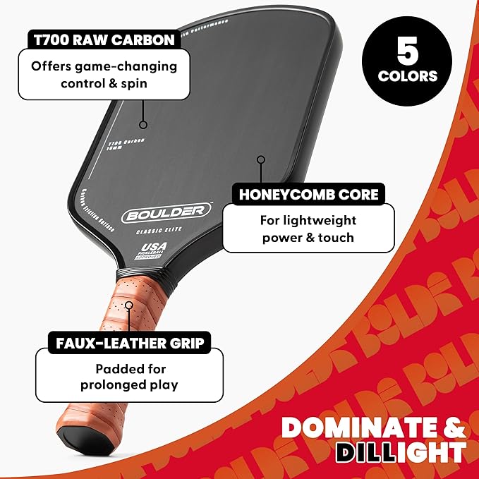 Boulder Carbon Fiber Pickleball Paddle | T700 Carbon Fiber | USAPA Approved, with Honeycomb Polymer Core | Pickleball Racket for Beginner & Experienced Players