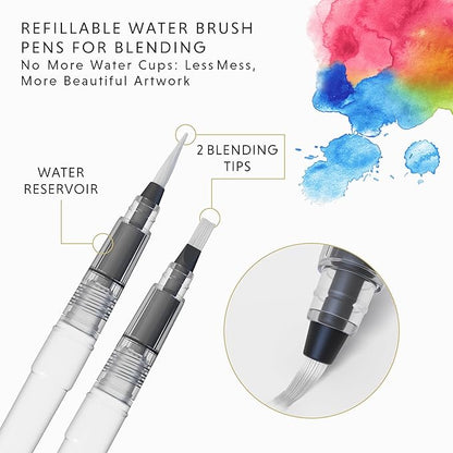 DOODLE HOG 48 Premium Watercolor Pens +2 Highly Blendable Markers, Real Brush Tip Watercolor Markers, Art Supplies for Adults, 48 Colors Gift Box