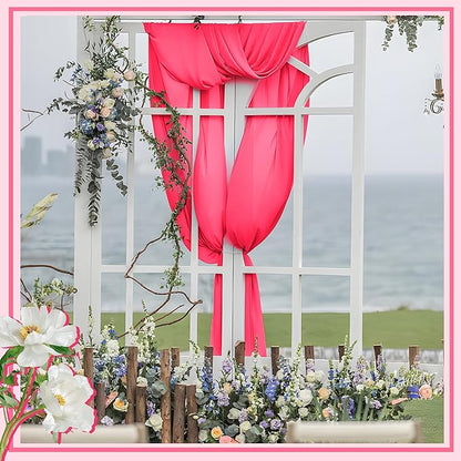 Horbaunal Hot Pink Chiffon Fabric by The Yard, 1 Yard Continuous Sheer Fabric 59" Wide Soft Draping Fabric for Wedding Arch Draping Party Backdrop DIY Sewing
