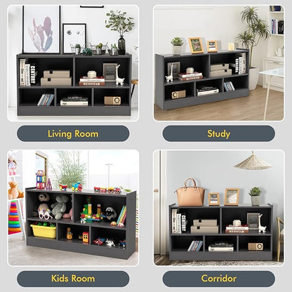 Tangkula 5 Cube Bookcase, 2 Tier Wooden Storage Open Bookshelf, Multipurpose Display Storage Cabinet for Living Room, Bedroom, Hallway, Kid's Playroom, Reading Nook (Grey)
