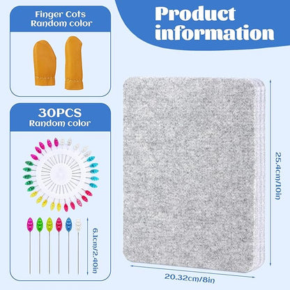 WONVOC Needle Felting Mat, Needle Felting Tools, 8''x10''x1'' Natural Felting Wool Mat, Felting Pad, Needle Felting Supplies, with Finger Cots and 30 Straight Pins, Felt Pad for Making Felting Crafts