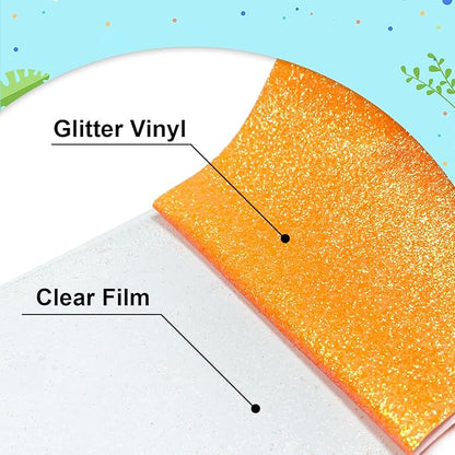 Orange Glitter Heat Transfer Vinyl 12Inch*6FT Glitter Iron on Vinyl for T Shirts Easy to Cut and Weed Compatible with All Cutter Machines HTV Vinyl Iron on for Cricut (Fluorescent Orange)