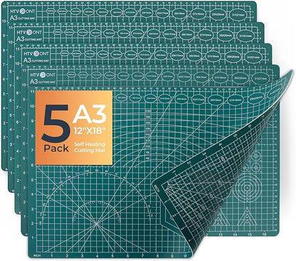 HTVRONT 5 Packs Self Healing Cutting Mat- 12" x 18” Double-Sided Cutting Mats for Crafts, A3 High-Density Sewing Mat with Grid for Fabric Quilting Modeling Hobby Scrapbooking Project