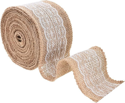 Mandala Crafts Burlap and Lace Ribbon 2 Inches Wide Jute Ribbons for Crafts - 20 Yds Roll Rustic Burlap Wrap Trim Ribbons for Wreaths Bows Wedding Party