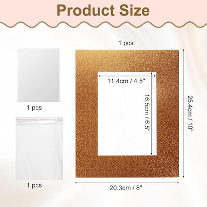 uxcell Picture Mats, 8 x 10 Mat Board Center for 5 x 7 Pictures Acid Free White Core Bevel Cut Frame Mattes with Backing for Display Art Measuring, Gold
