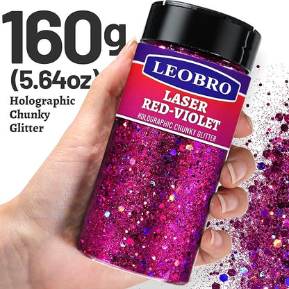 LEOBRO Red Glitter, 160G/5.64OZ Holographic Chunky Glitter for Crafts, Resin, Nail Body, DIY Decorations