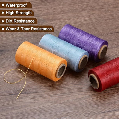 uxcell Leather Sewing Waxed Thread, 284 Yards / 260m 0.8mm 150D Flat Polyester All-Purpose Threads for Leather Crafts, Bookbinding, Slate Blue