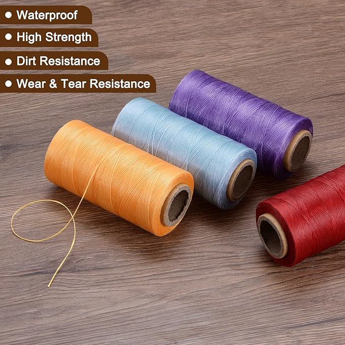 uxcell Leather Sewing Waxed Thread, 284 Yards / 260m 0.8mm 150D Flat Polyester All-Purpose Threads for Leather Crafts, Bookbinding, Milky White