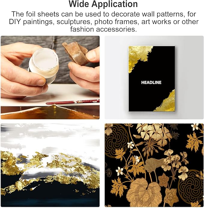 MECCANIXITY Gold Leaf Foil Sheet, Cyan Leaf Papers, 3.3 x 3.1inch for Art Decoration, Sculptures, Painting, Pack of 100