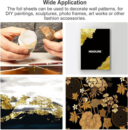 MECCANIXITY Gold Leaf Foil Sheet, Bright Golden Leaf Papers, 3.3 x 3.1inch for Art Decoration, Sculptures, Painting, Pack of 100
