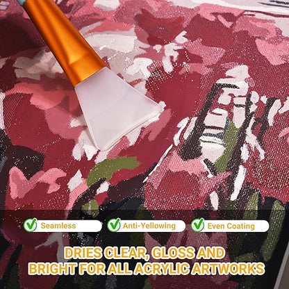 SEVENWELL Gloss Varnish for Acrylic Painting, Paint by Numbers Sealer, Acrylic Clear Coat, High Finish Non-Yellowing Anti-Crazing for Air Dry Clay Glaze