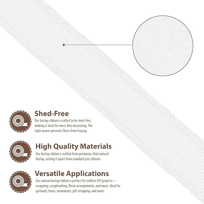 Mandala Crafts White Burlap Wired Ribbon 1.5 Inches Wide Jute Ribbons for Crafts - 10 Yds Roll Rustic Burlap Wrap Trim Ribbons for Wreaths Bows Party Decoration