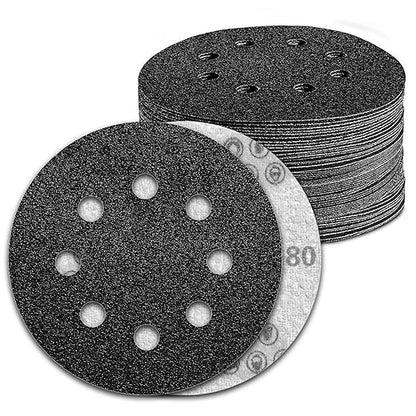 100 Pcs 5 inch Wet Dry Sanding Discs Grit 80 Hook and Loop 8 Hole Silicon Carbide Orbital Sander Sandpaper