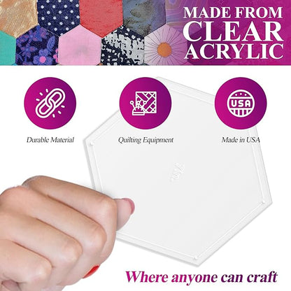 Hexagon Quilting Template Set - 7" with 1/4" Seam Allowance - Durable Acrylic Templates for Quilting, Patchwork, Crafting, & Sewing Projects - Clear Templates for Accurate Designing