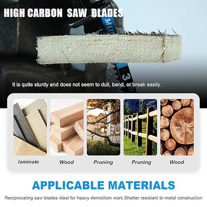 5 Pack 6 inch Reciprocating Saw Blades Set，3 TPI High Carbon Saw Blades for Wood Cutting，Saw Blades with Organizer Case (5, 3T/6inch)