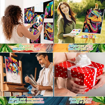 Zhanmai 12 Pack Pre Drawn Canvas for Painting Sip and Paint Kit 8 x 10 Paint Party Set Canvas Painting Pre Printed Canvases for Party Favor DIY Virtual Adult's Date Night(Colorful Animals)