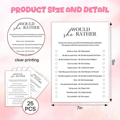 Birthday Party Games, Would She Rather, 25 Pcs Card Set for Guests, Fun Birthday Game for Teen Adults – A04