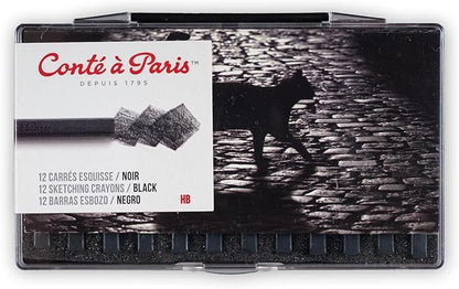 Conté à Paris 12 Count HB Sketching Crayons Set, Black