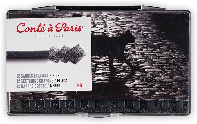Conté à Paris 12 Count 2B Sketching Crayons Set, Black