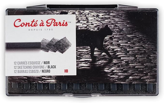 Conté à Paris 12 Count 2B Sketching Crayons Set, Black