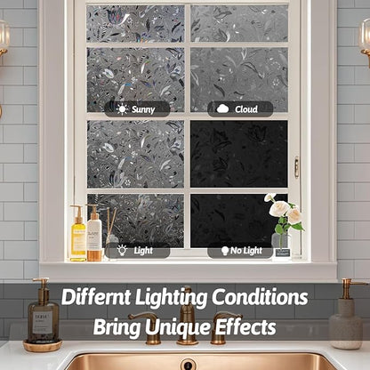 NINETREX Window Privacy Film,Decorative Window Film Frosted,Stained Glass Window Cling,Heat Blocker Non-Adhesive for Home,Grayish Black 23.6 x 78.7inch