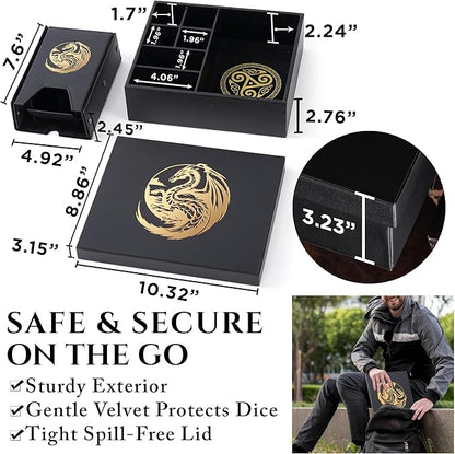 Dice Tray and Dice Tower for DND: All-in-One Tray, Storage & Large Tower for Random Rolls - Stores Your Sets, Mini's etc, Perfect for D&D and RPG Gift Accessories (Gold Dragon)