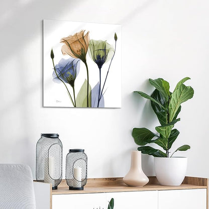 Empire Art Direct Frameless Free Floating Tempered Glass Panel Graphic Wall Art Ready to Hang, 24" x 24", Gentian Buddies, Multi-color Flower