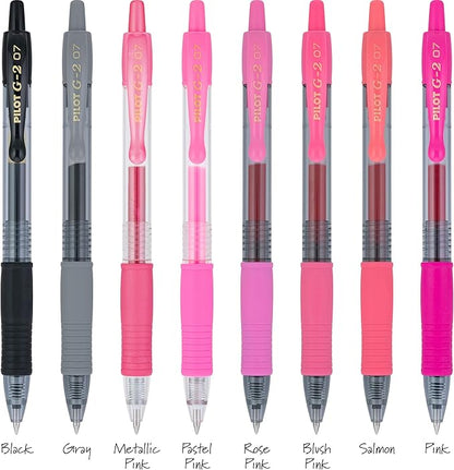 Pilot G2 Premium Gel Roller Pens, Fine Point Gel Pens, Boost Pink Pack, The Colors of Optimism, 8-Pack Pouch, 0.7 mm, Assorted - Ideal for School, Journaling, & Office Writing