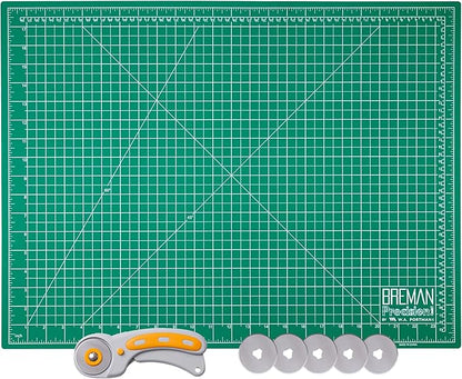 WA Portman Self Healing Cutting Mat & Rotary Cutter for Fabric Set – 18x24 Sewing Cutting Mats for Crafts with 45mm Fabric Cutter Wheel & 5 Rotary Blades – Quilting & Sewing Supplies Kit