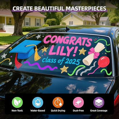 WUO window Chalk Markers,8 Colors Car Markers,15mm 3-in-1 Jumbo Wide Nib, Dust-Free & Non-Toxic - Erasable Blackboards Marker for Rock Painting, Poster, Stone, Ceramic, Glass