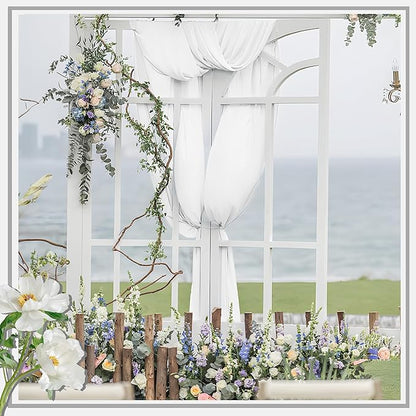 Horbaunal White Chiffon Fabric by The Yard, 5 Yard Continuous Sheer Fabric 59" Wide Soft Draping Fabric for Wedding Arch Draping Party Backdrop DIY Sewing