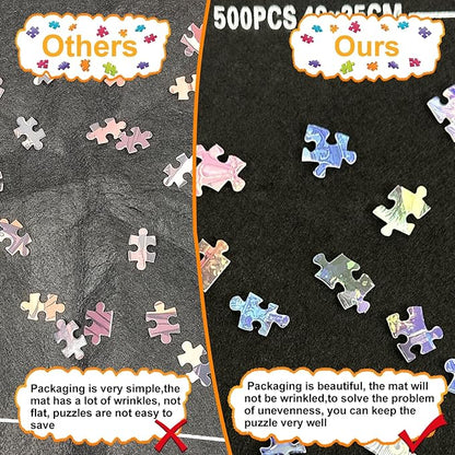 Napzy Puzzle Mat, Jigsaw Matt Rollup 8PCS Sorting Trays Up to 1500pcs Puzzles Matt Rollup 45.6 x 26.3 in Jigsaw Keeper and Saver Jigsawes Pad Has Storage Bag for Puzzle Lovers, Felt Matted Black