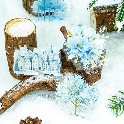 60Pcs Snow Country Winter PET Stickers, Large Landscape Stickers for Scrapbooking, DIY Crafts, Journaling, and Junk Journal Ephemera with Organizer