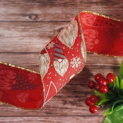 CT CRAFT LLC Red Satin with Elf Christmas Wired Ribbon 2.5 Inch x 25 Yards for Christmas Home Decor Tree Topper Bow Gift Wrapping DIY Crafts Wreath Garland