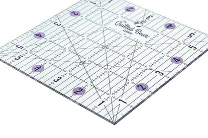 The Quilted Bear Quilting Rulers - Transparent Acrylic Non Slip Quilting, Patchwork & Sewing Ruler with Clear Black Lines & 30, 45 & 60 Degree Angles for Perfect Accuracy & Precision (6" x 6")