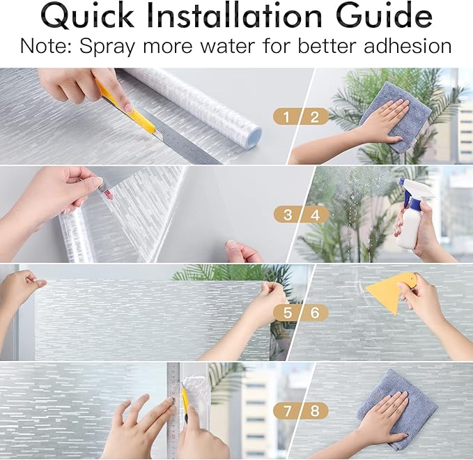 Haton Window Privacy Film, Frosted Glass Static Cling Sun Heat Blocking Window Clings, Frosting Opaque Coverings, Vinyl Removable Stickers Tint for Home Door Office, Non Adhesive 17.5" x 118.1"
