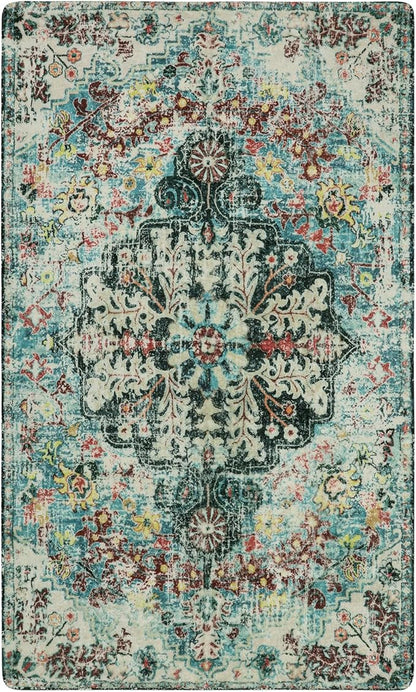 Lahome Bohemian Floral Medallion Area Rug - 3x5 Washable Bedroom Rug Entryway Mat, Non Slip Pet Friendly Turkish Nursery Carpet for Kitchen Sink Camper Couch Living Dining Room Office Hardwood