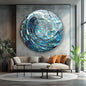 My Photostation.com 15.8''(40cm) Diameter Ocean Wave in Blue Mosaic Round Glass Wall Art Tempered Glass Printing Wall Decor Large Wall Art Wall Hangings