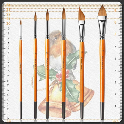 Sable Watercolor Brushes Kolinsky Watercolor Paint Brushes for Artists Professional 6pcs - Pointed Rounds Cat Tongue Oval Wash Dagger for Watercolor Acrylics Inks Gouache Painting