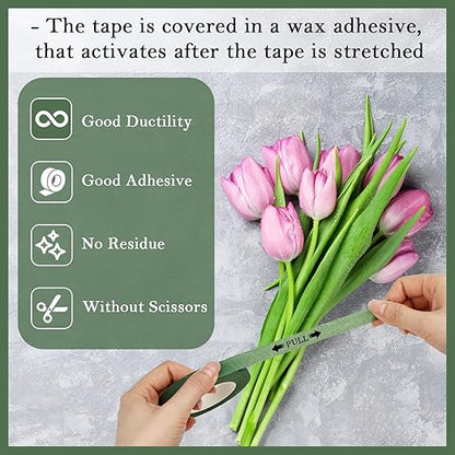 8 Rolls Floral Tape, 1/2" Wide Flower Tape, Mix Green Floral Tape for Fresh Flowers, Adhesive Florist Tape for Floral Crafts, Bouquet Floral Arranging Stem Wrapping, Wedding Bouquet, 30Yard
