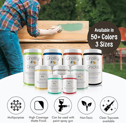 Chalky Chicks All-in-One Chalk Paint for Furniture or Cabinet - 16 Fl Oz - Matte Finish Lava Cake (Dark Brown) for Metal, Wood Furniture Paint - No Sanding All-in-One for Home Decor & Crafts, USA Made