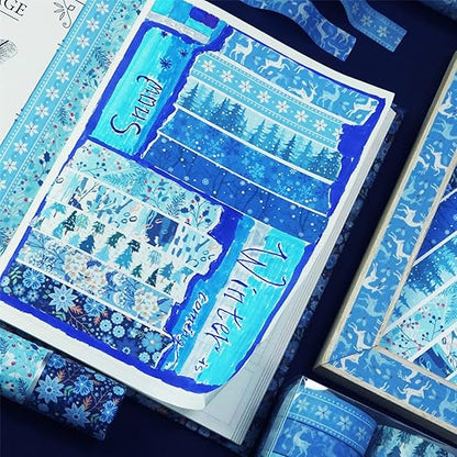 YUBBAEX 10 Rolls Four Seasons Washi Tape Set Blue Snowflake Masking Decorative Tapes (Winter)