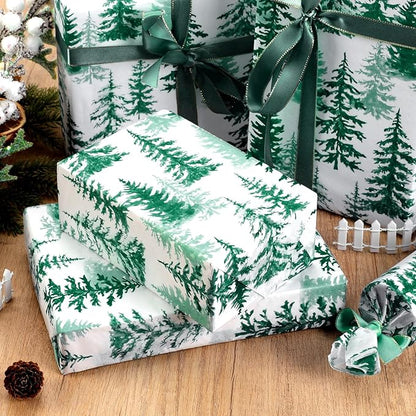 100 Sheets Christmas Tree Tissue Paper, 20x14in Forest Style Wrapping Tissue Watercolor Xmas Tree Art Tissue for Xmas Party Gift Bag Fillers Winter Party Decor (Blush Green)