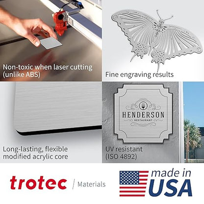 Trotec | Metallic Looking Acrylic Sheet | 12"x20"x1/32, 4 Pcs | Brushed Aluminum/Black | Metallic Finish - Scratch Resistant for Laser Engraving & Cutting,Printing,Glowforge,Name Plate | USA Made