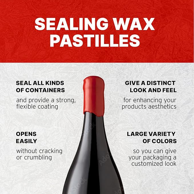 Blended Waxes, Inc. Bottle Sealing Wax Beads, Premium Pastille Wax Seal Beads For Wine, Beer, and Liquor Bottle Closure, Seals Between 25-30 Bottles, 1 lb, Red Metallic