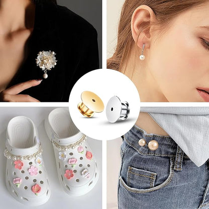Locking Pin Backs - Enamel Brooch Locks Buckle 50pcs Badge Lapel Button Back Lock for DIY Crafts(Gold and Silver)