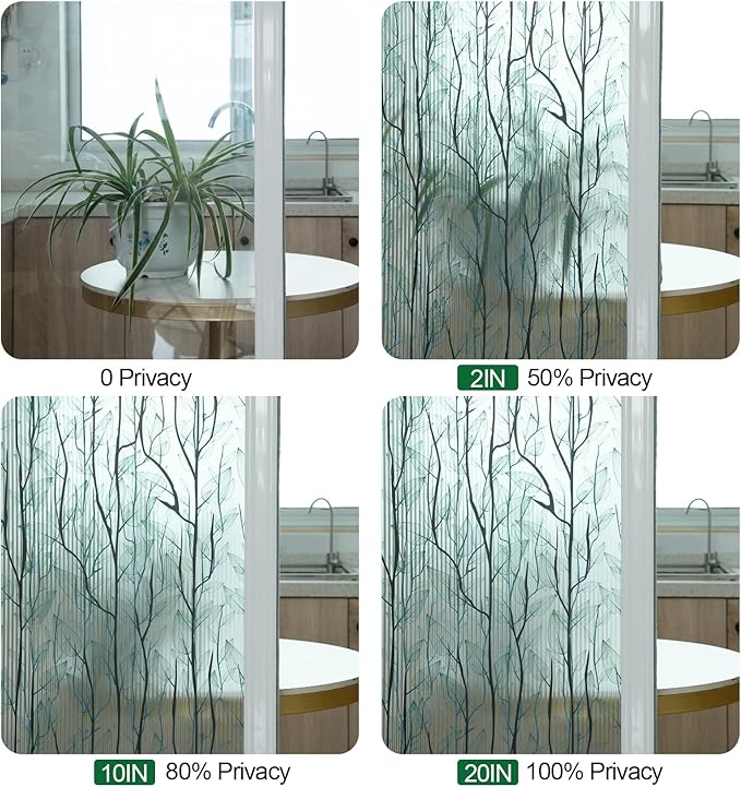 DKTIE Nature Pattern Rainbow Window Film Decorative Stained Glass Window Film Static Cling Films Easy Apply Removable Comes with Tools (U1747-Reeded Glass, 17.7" x 118.1")