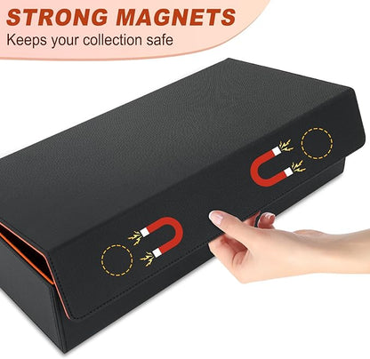 Card Deck Box,X-Large Premium Trading Card Storage Case with Mat and Dice Compartment,Magnetic Game Deck Display Case Compatible with MTG/TCG/Yugioh/Magic/Commander(Black＆Orange)