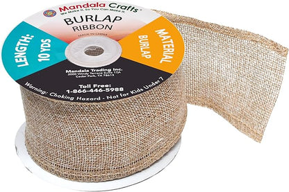 Mandala Crafts Natural Burlap Ribbon 2.5 Inches Wide Jute Ribbons for Crafts - 20 Yds Roll Rustic Burlap Wrap Trim Ribbons for Wreaths Bows Wedding Party Decoration