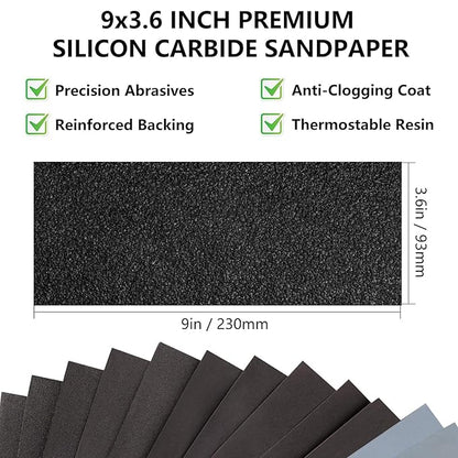 Sandpaper 8000 Grit, Wet Dry Sanding Sheets 9 x 3.6 Inch for Wood Furniture Finishing, Metal Sanding and Automotive Polishing, 14-Sheet